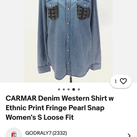 Carmar Blue Denim Shirt with Fringe - Picture 2 of 9